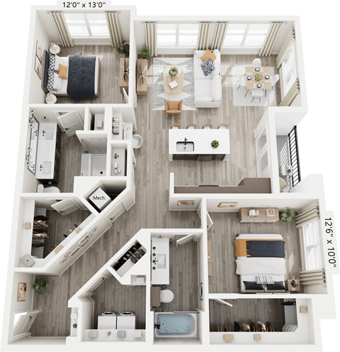 a 2 bedroom192 sq ft floor plan